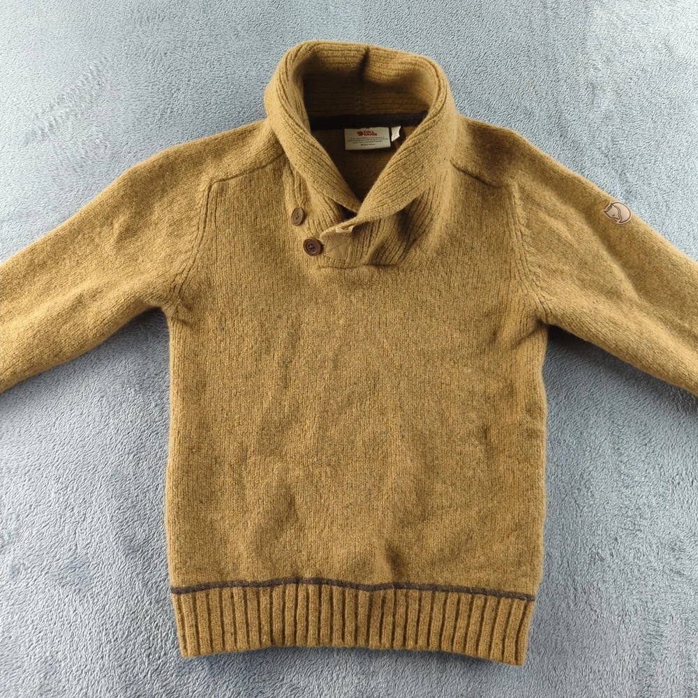 Fjallraven Sweater Mens XS Brown Wool Shawl Collar Lada‎ Pullover Knit Outdoor